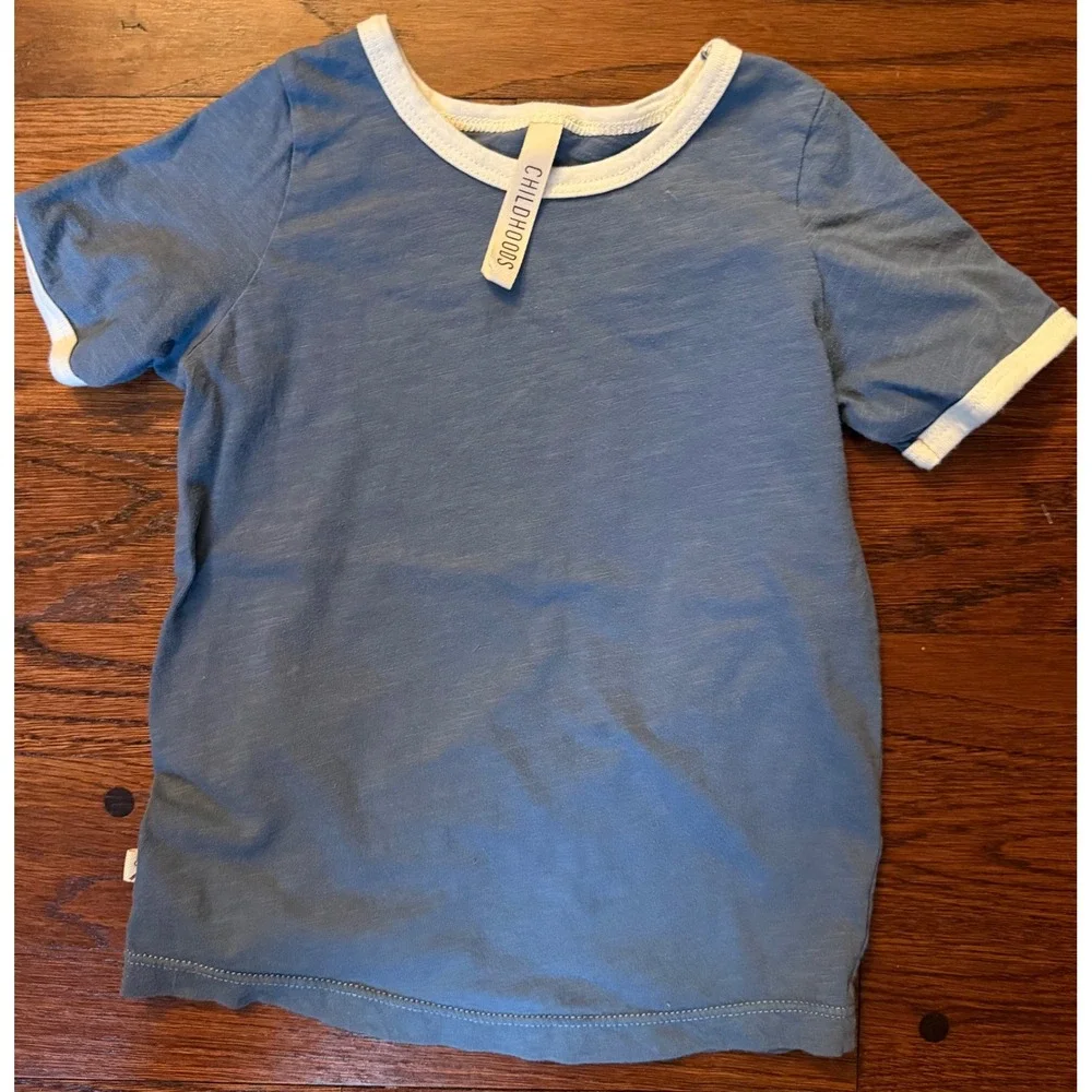 Childhoods Clothing Kids Ringer Tee Blue Slub Cotton Short‎ Sleeve T-Shirt